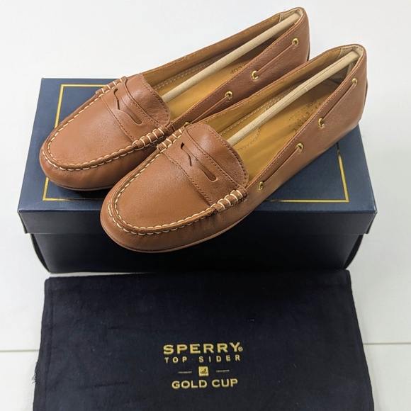 Sperry Gold Cup Penny Driver Cognac Leather Loafer Women's 8M NIB - Picture 1 of 11